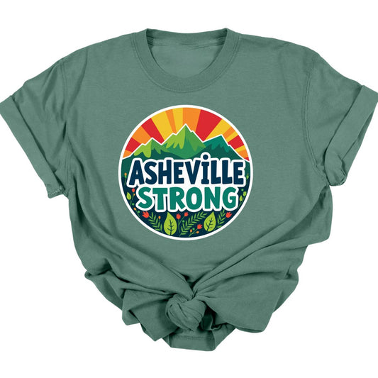 ASHEVILLE STRONG *CIRCLE BACKGROUND W/ COLOR FLORAL + MOUNTAINS*